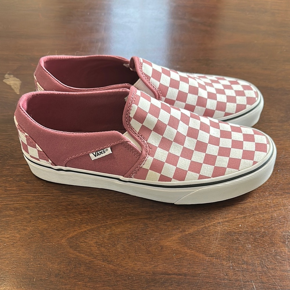 Vans Pink and White Checkered Slip-On Sneakers